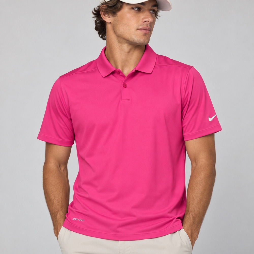 Y2K fuschia pink Nike golf polo Drifit athletic activewear shirt short sleeve L